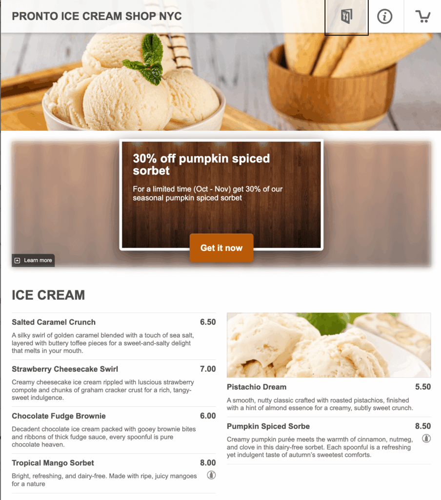 ice cream menu example